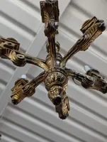 Six-light golden wood chandelier