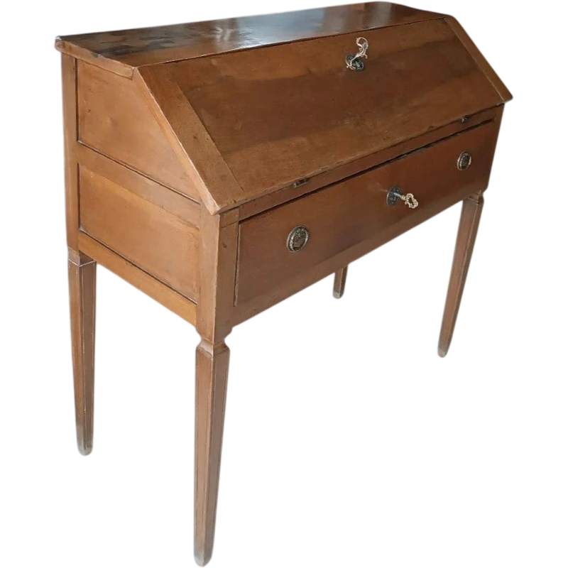 Bureau à abattants Louis XVI en noyer massif