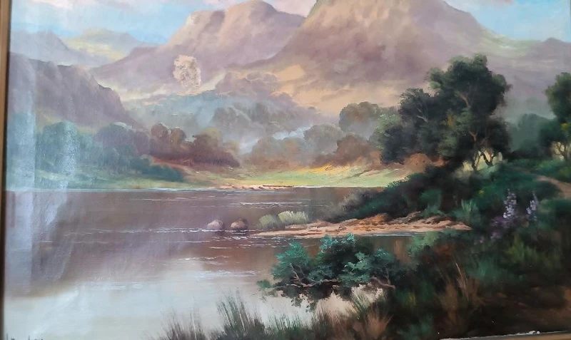 painted antique oil on canvas landscape scotland JACK DUCKER