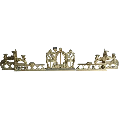 Triptych Gilded wood neo-gothic altar candlesticks
