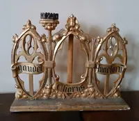 Triptych Gilded wood neo-gothic altar candlesticks