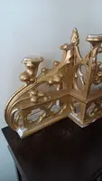 Triptych Gilded wood neo-gothic altar candlesticks