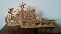 Triptych Gilded wood neo-gothic altar candlesticks