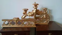 Triptych Gilded wood neo-gothic altar candlesticks