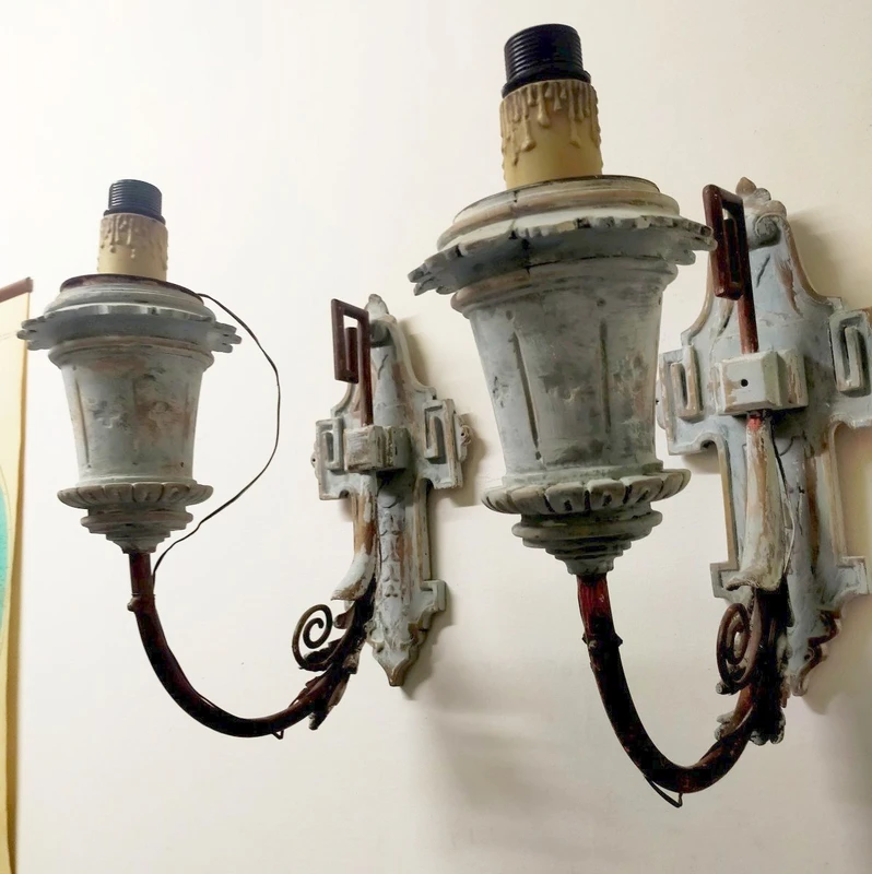 Pair of wall sconces painted wood late 19th century
