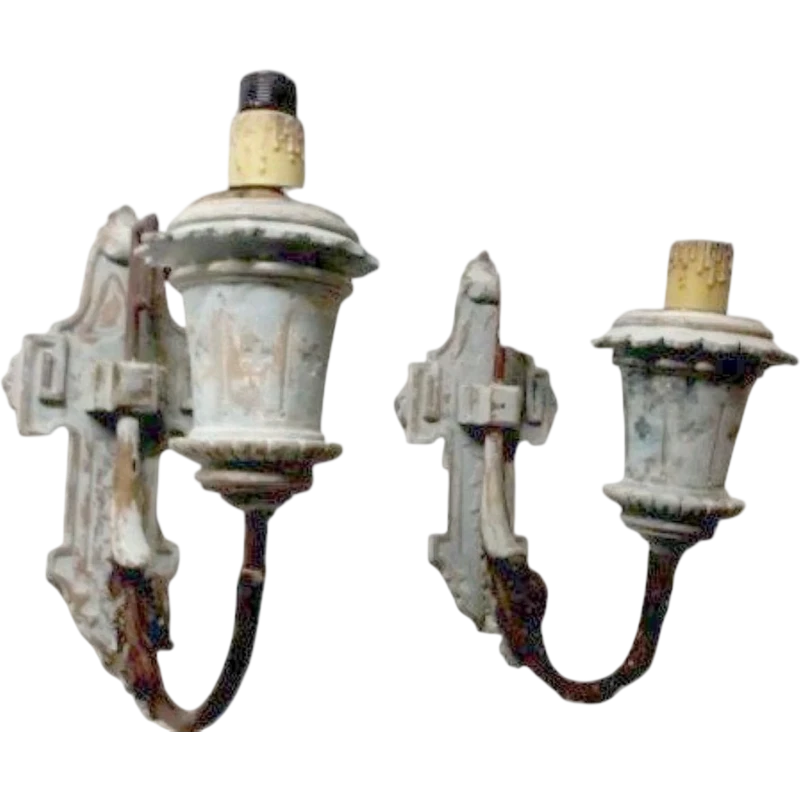 Pair of wall sconces painted wood late 19th century
