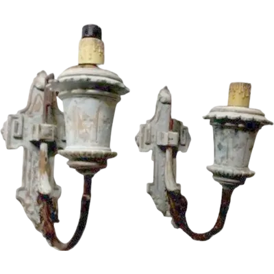Pair of wall sconces painted wood late 19th century