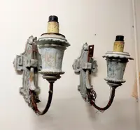 Pair of wall sconces painted wood late 19th century