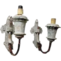 Pair of wall sconces painted wood late 19th century