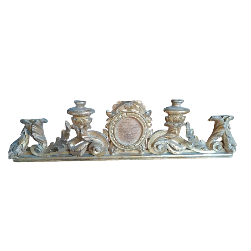 Antique candle holder with cartaglory in gilded wood 18th century