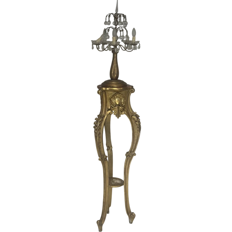 Chevalet porte-lampe en bois sculpté et doré. Lombardie 19ème siècle
