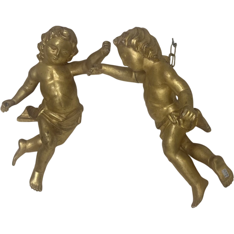 Paire d'anges en bois doré . Lombardie début 18ème siècle