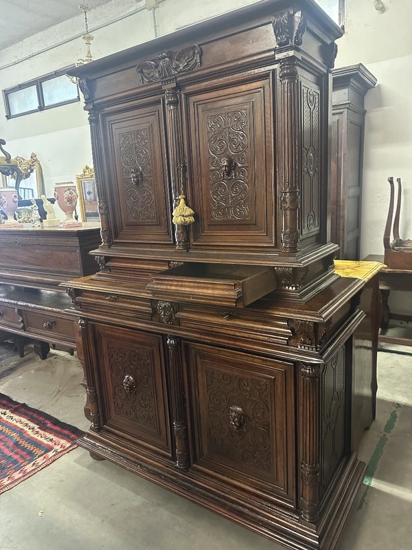 Carved walnut double-body cabinet . 18th century