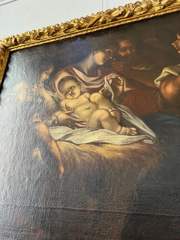 Oil on canvas nativity . Venetian school 17th century ambit of Antonio Balestra
