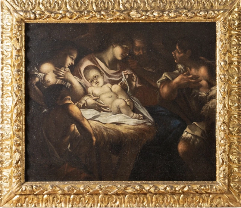 Oil on canvas nativity . Venetian school 17th century ambit of Antonio Balestra