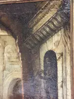 Italian 18th century oil on canvas painting, Architectural Capriccio with figures