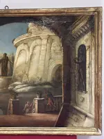 Italian 18th century oil on canvas painting, Architectural Capriccio with figures