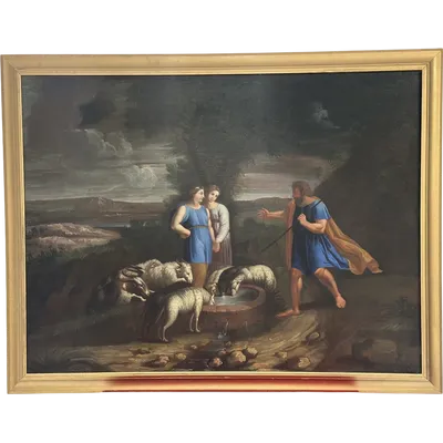 Oil on canvas . Moses with the daughters of Jetro. 18th century