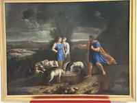 Olio su tela . Mosé con le figlie di Jetro. XVIII secolo