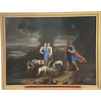 Olio su tela . Mosé con le figlie di Jetro. XVIII secolo