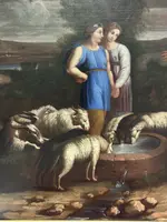 Olio su tela . Mosé con le figlie di Jetro. XVIII secolo