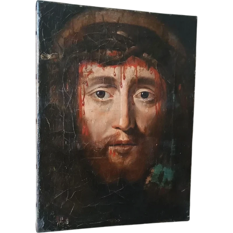 Huile sur toile ancienne "le saint visage de Jésus Christ" Ecce Homo