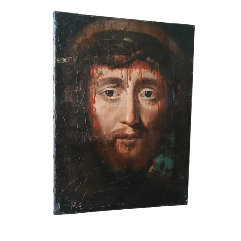 Antique oil on canvas " the holy face of Jesus Christ" Ecce Homo