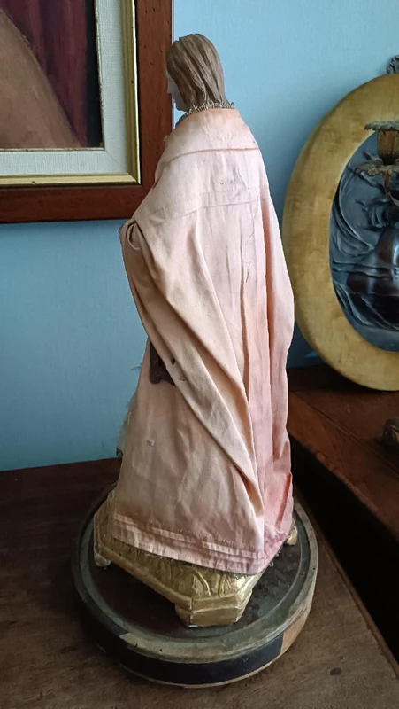 Antique sculpture Madonna or St. Agatha within glass bell