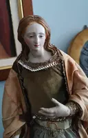 Antique sculpture Madonna or St. Agatha within glass bell
