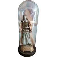 Antique sculpture Madonna or St. Agatha within glass bell