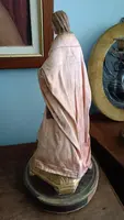 Antique sculpture Madonna or St. Agatha within glass bell