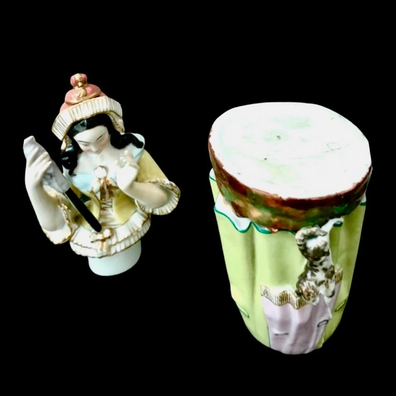 Porcelain veilleuse tisaniera depicting female figure filandera.France.