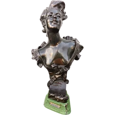 Bronze sculpture female bust.Signed: la Grieuse.Author: Hippolyte Moureau.