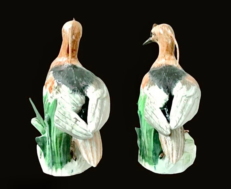 Pair of polychrome porcelain heron birds.Samson manufacture,France.