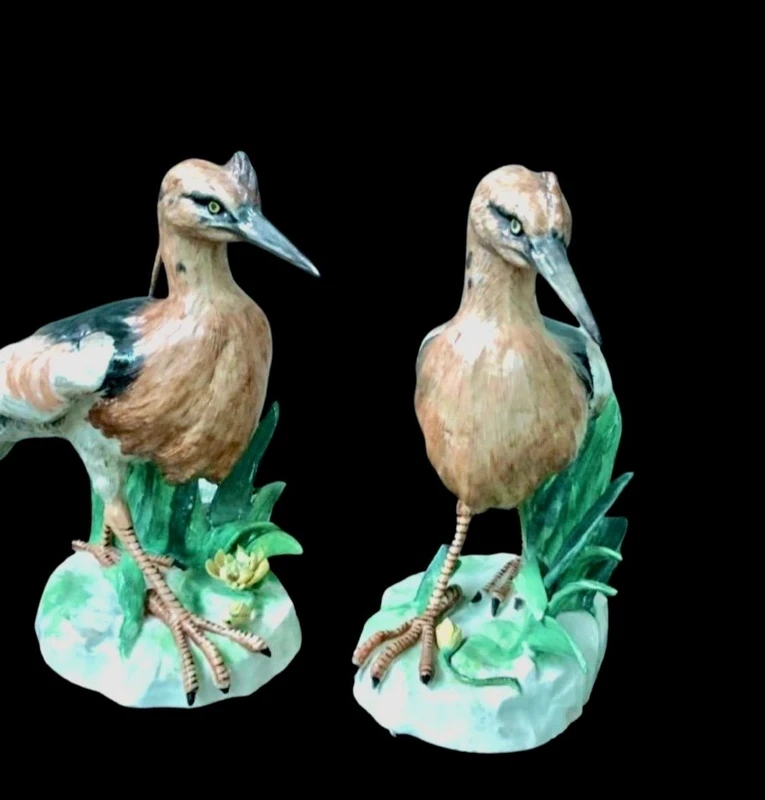 Pair of polychrome porcelain heron birds.Samson manufacture,France.