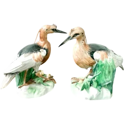 Pair of polychrome porcelain heron birds.Samson manufacture,France.