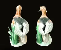 Pair of polychrome porcelain heron birds.Samson manufacture,France.