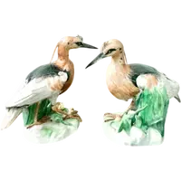 Pair of polychrome porcelain heron birds.Samson manufacture,France.