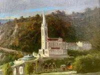 Dipinto ad olio su tela raffigurante Lourdes. Francia