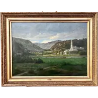 Dipinto ad olio su tela raffigurante Lourdes. Francia