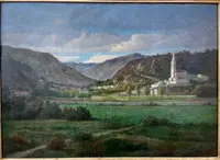 Dipinto ad olio su tela raffigurante Lourdes. Francia