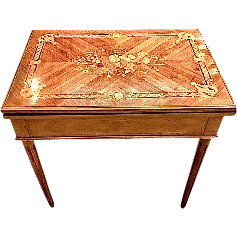Walnut game table with inlays. The top is sliding and tilting