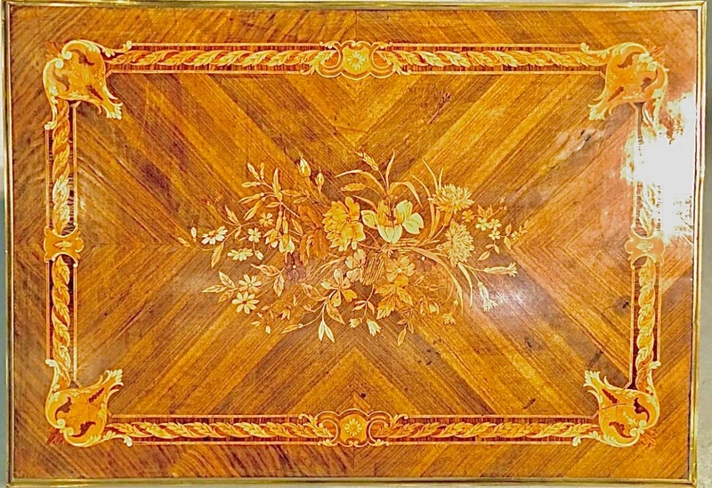 Walnut game table with inlays. The top is sliding and tilting
