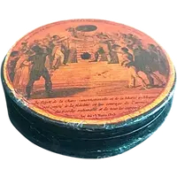 Boîte à tabac en papier mâché avec scène révolutionnaire et inscription