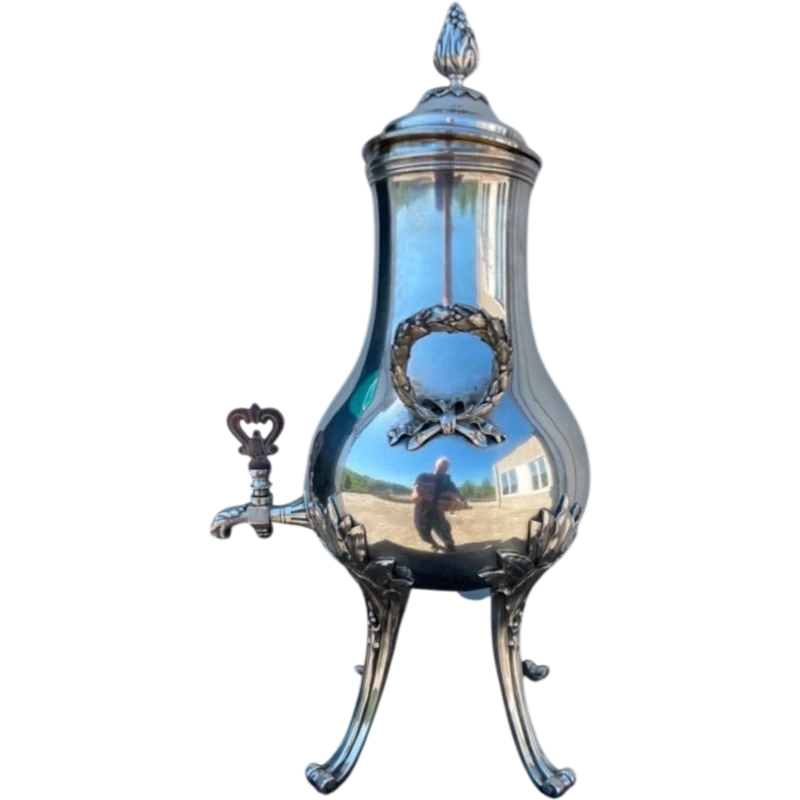 Samovar en bronze argenté avec anses en couronnes de feuilles et motifs végétaux art nouveau