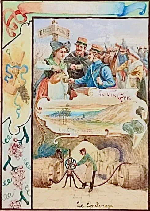 série de 6 temperas sur papier encadrées de scènes sur la production du vin.France.E.Auger.