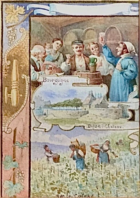 série de 6 temperas sur papier encadrées de scènes sur la production du vin.France.E.Auger.