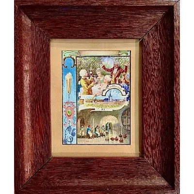 Series of 6 framed tempera on paper with scenes on wine production.France.E.Auger.