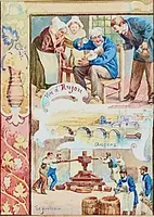 série de 6 temperas sur papier encadrées de scènes sur la production du vin.France.E.Auger.