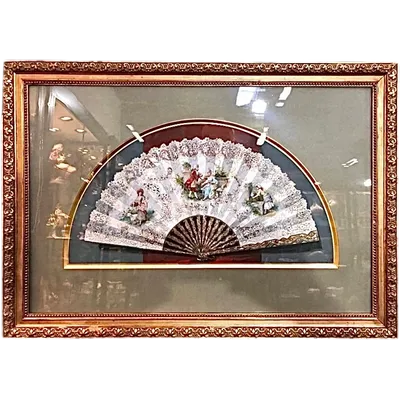 Tempera painting on cardboard depicting a fan with gallant scenes